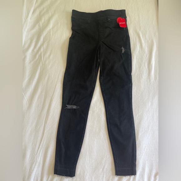 NWT! Spanx Sm ‘Distressed Denim Legging / Jeans’ vintage black 20213R $128 - Picture 2 of 14